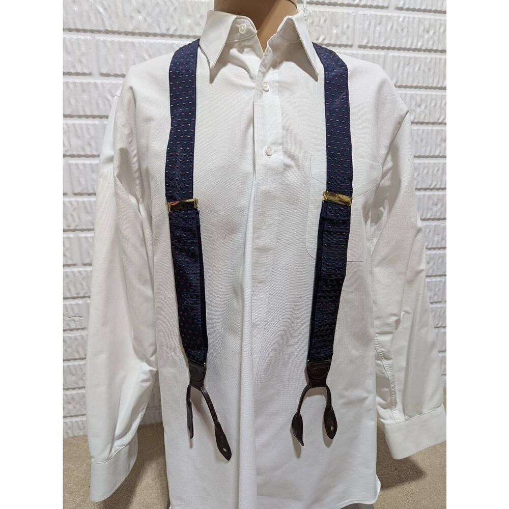 Cole Haan Men's Blue Polka Dot Pattern Fabric Suspenders Made in USA